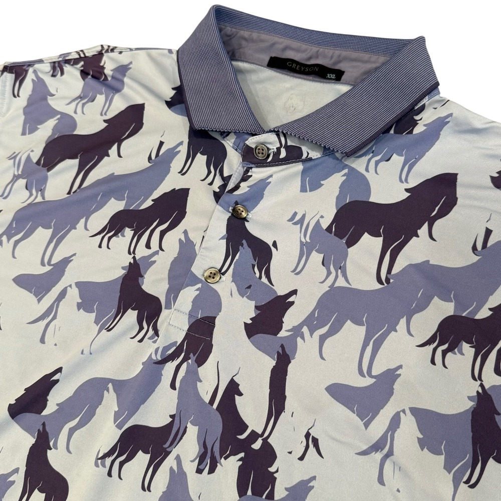 Greyson Polo Shirt Men XXL Blue Wolf Print Performance
